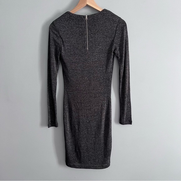 Ted Baker Lizzet Twist Deep V Long Sleeve Metallic Silver Mini Dress 2 (Ted 0) - Picture 9 of 14